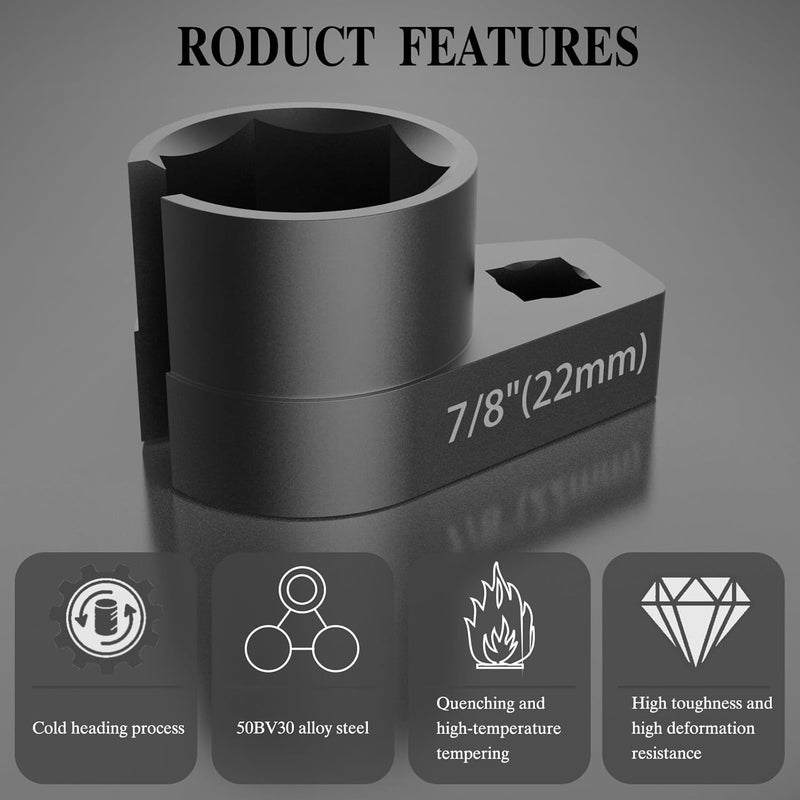 sguuuwt مفتاح حساس الأكسجين 3/8" × 7/8"، فولاذ سبائك 50BV30 مع تشطيب أكسيد أسود، مفتاح حساس O2 بحجم 22 مم، متوافق مع أداة إزالة حساس O2 لإزالة سهلة للحساسات - Image 3